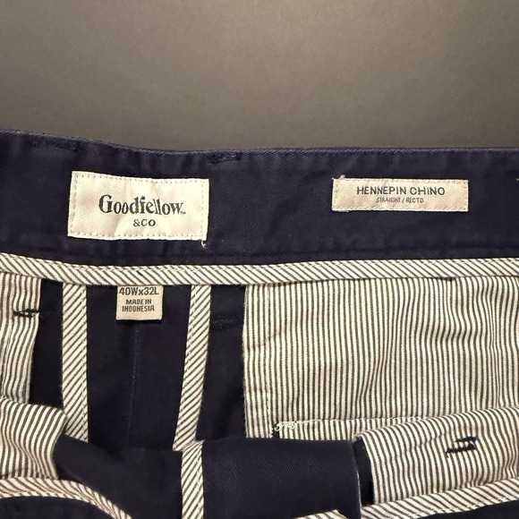 Goodfellow & Co. Men's 40x32 Navy Blue Flat Front Chino Casual Pants - Picture 3 of 8